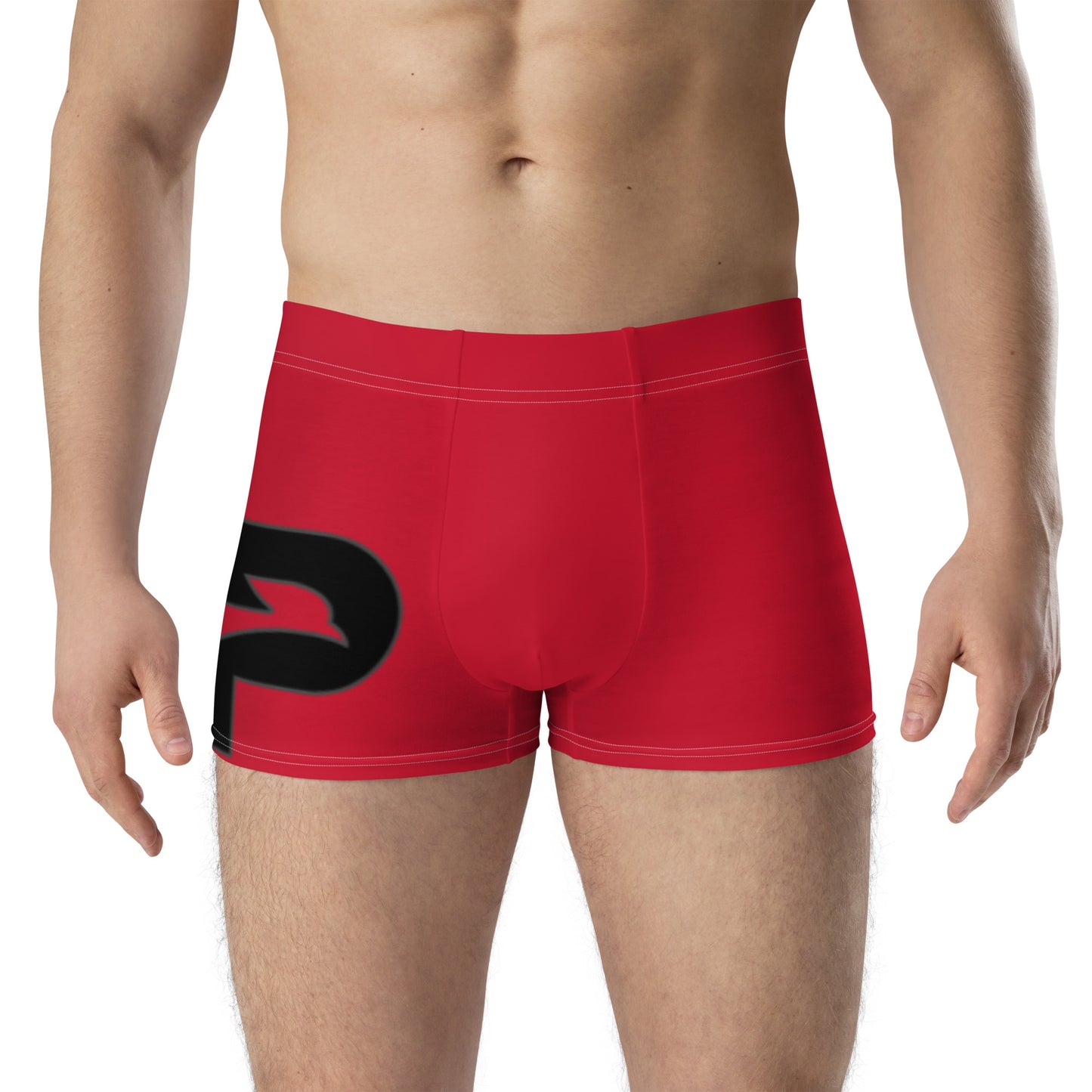 Men's Red PWRF Brand Logo Right Leg Boxer Briefs