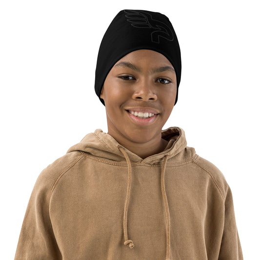 Kids PWRF Black All-Over Print Beanie