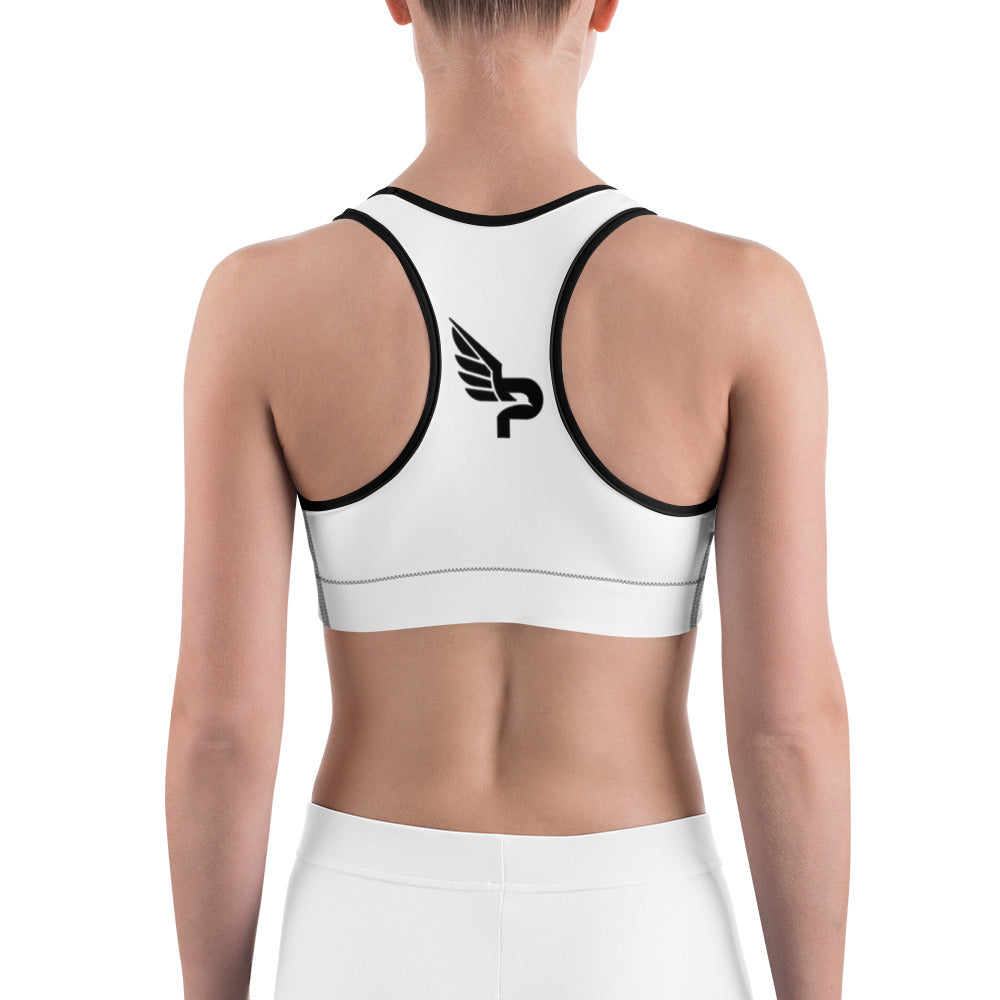 Women's White PWRF Brand Logo Sports Bra