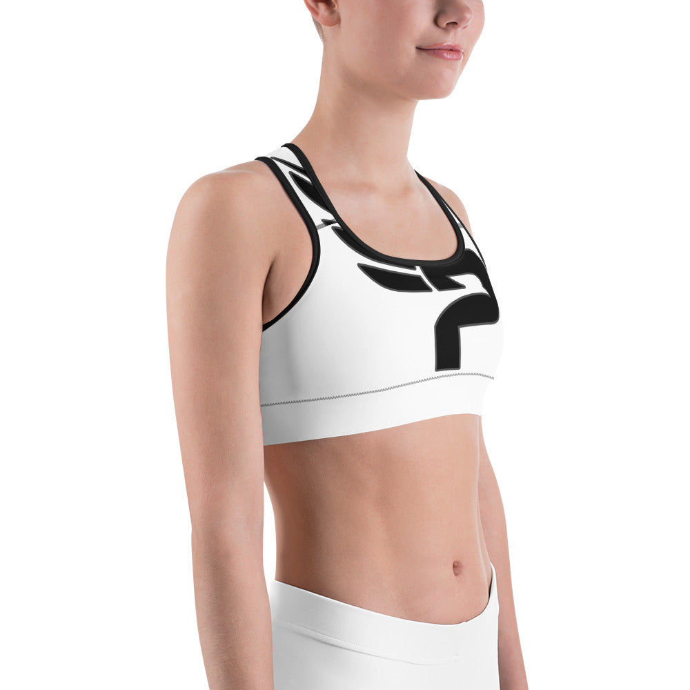 Women's White PWRF Brand Logo Sports Bra