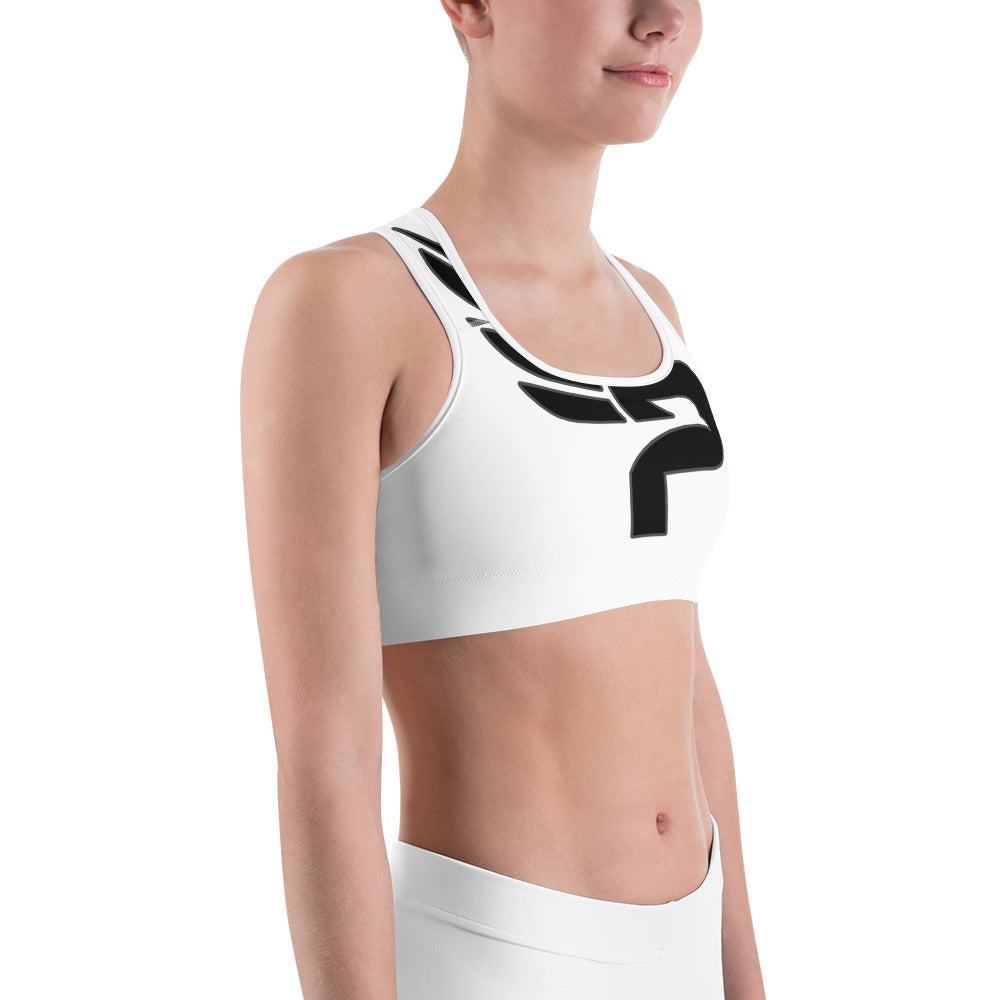 Women's White PWRF Brand Logo Sports Bra