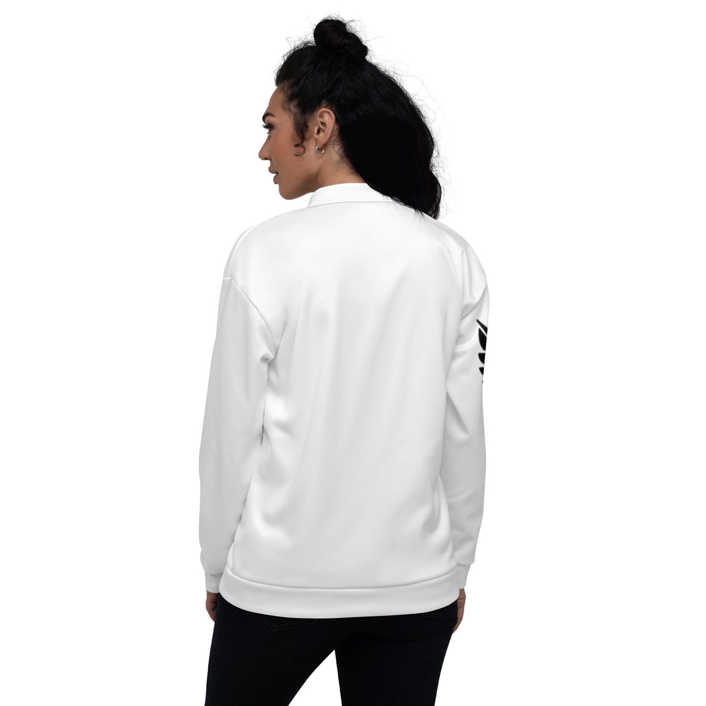 Women's PWRF Brand Black Logo White Unisex Bomber Jacket