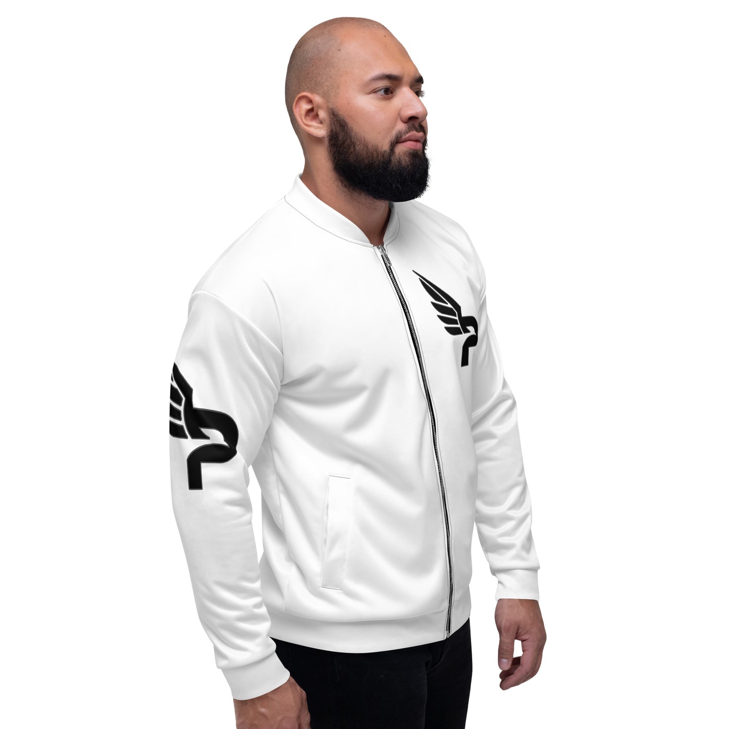 Men's PWRF Brand Black Logo White Unisex Bomber Jacket