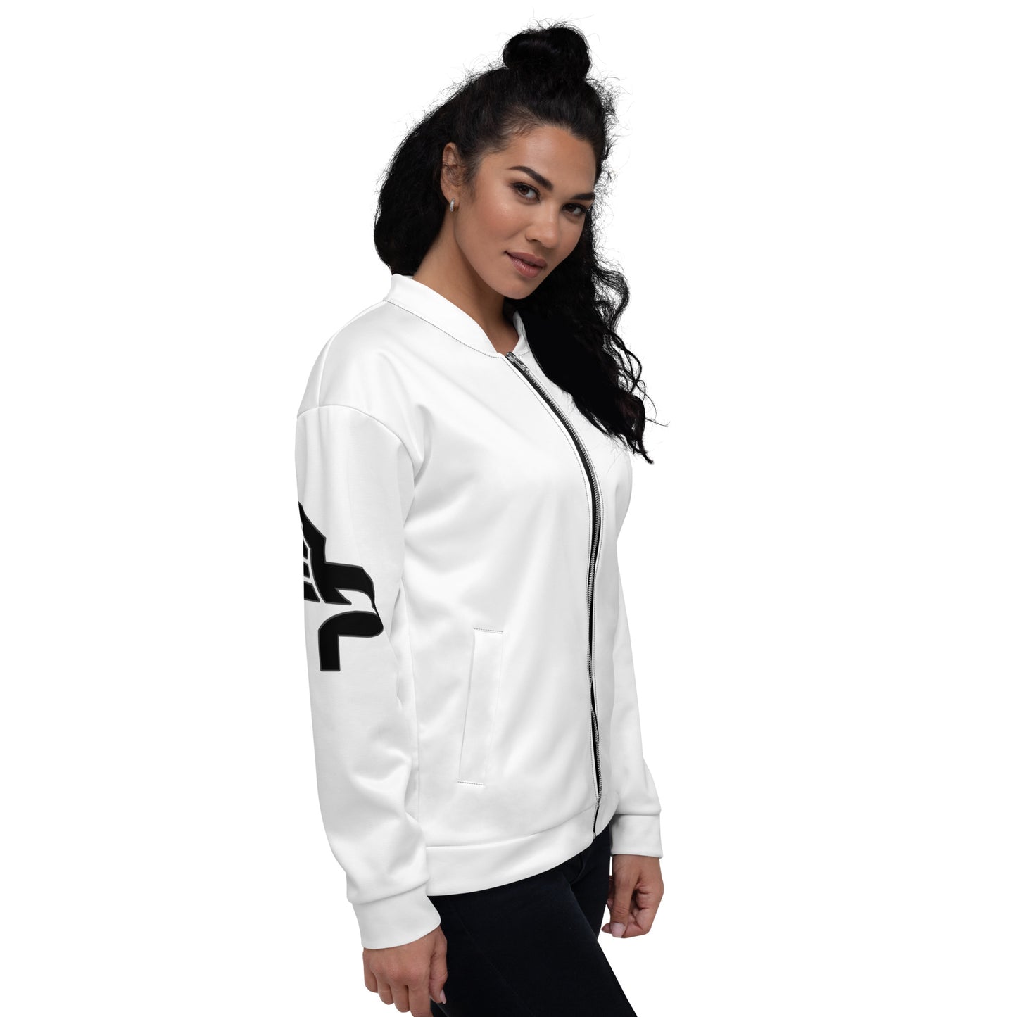 Women's PWRF Brand Black Logo White Unisex Bomber Jacket