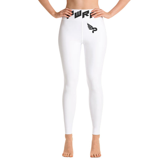 Women's White PWRF Brand Yoga Leggings