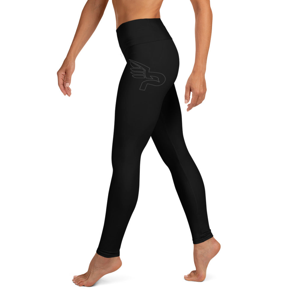 Women's Black PWRF Brand Logo Yoga Leggings