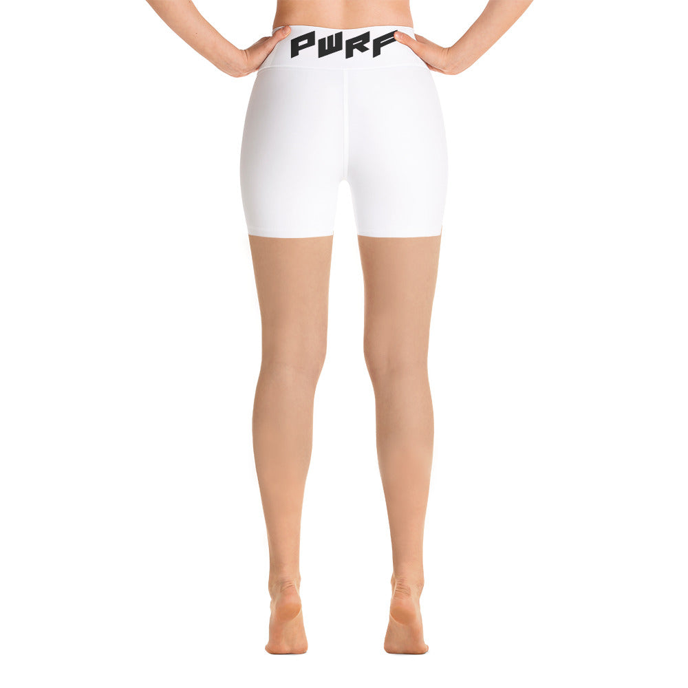 Women's White PWRF Brand Yoga Shorts