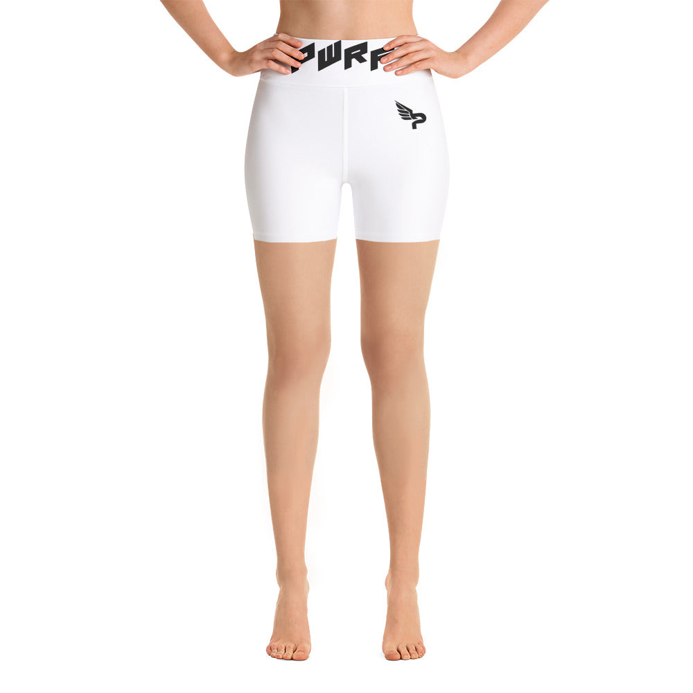 Women's White PWRF Brand Yoga Shorts