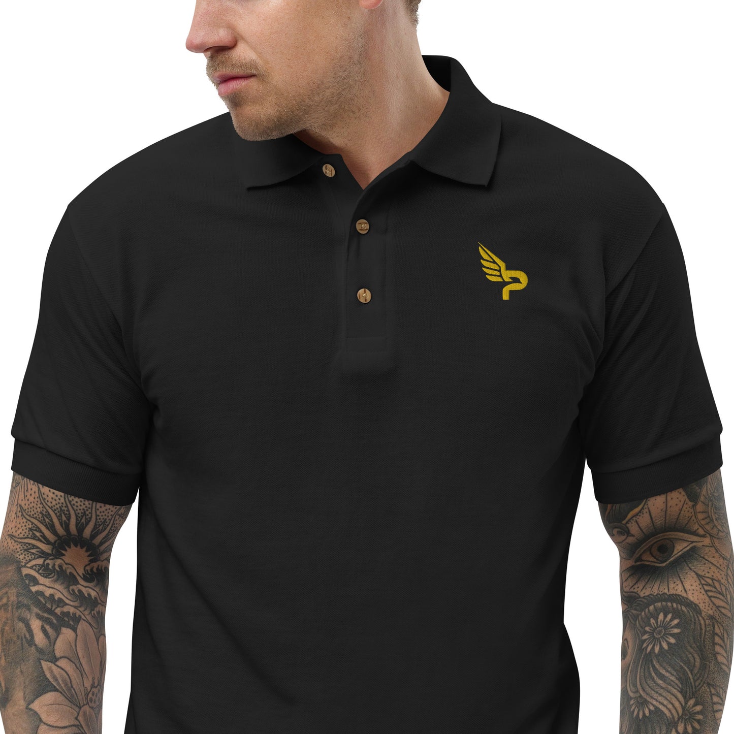 Men's Embroidered Polo Shirt Yellow Logo