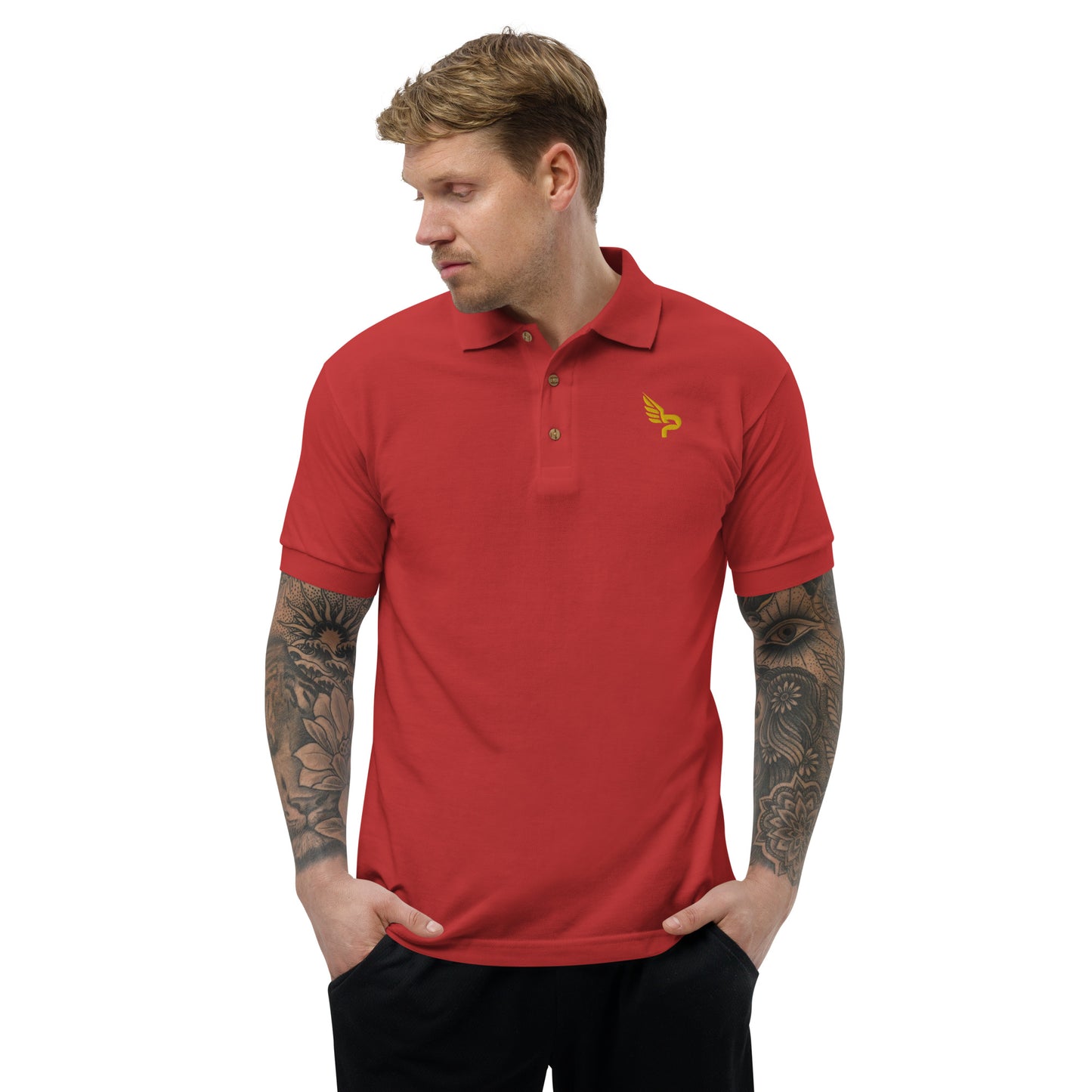 Men's Embroidered Polo Shirt Yellow Logo