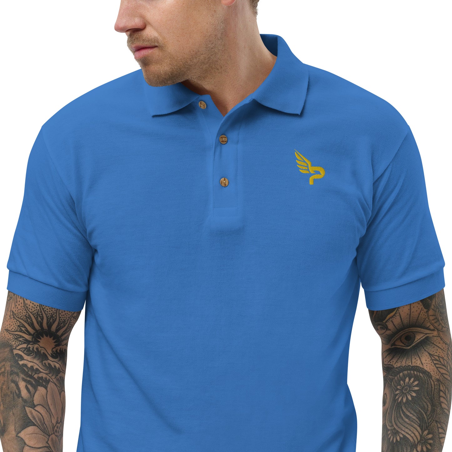 Men's Embroidered Polo Shirt Yellow Logo