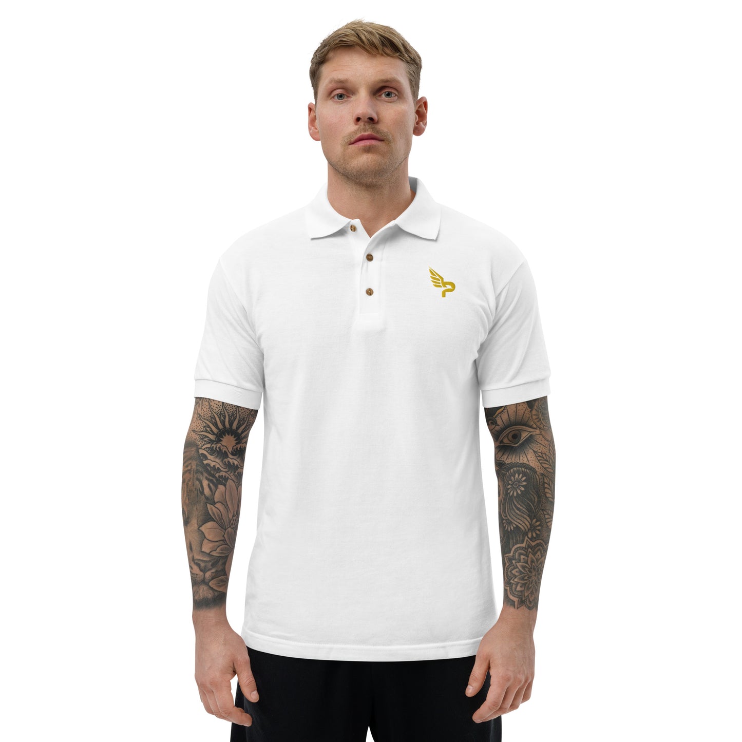 Men's Embroidered Polo Shirt Yellow Logo