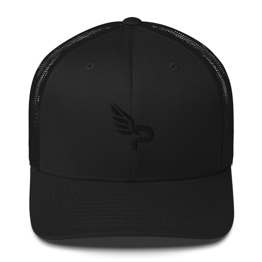 PWRF Brand Black Logo Trucker Cap