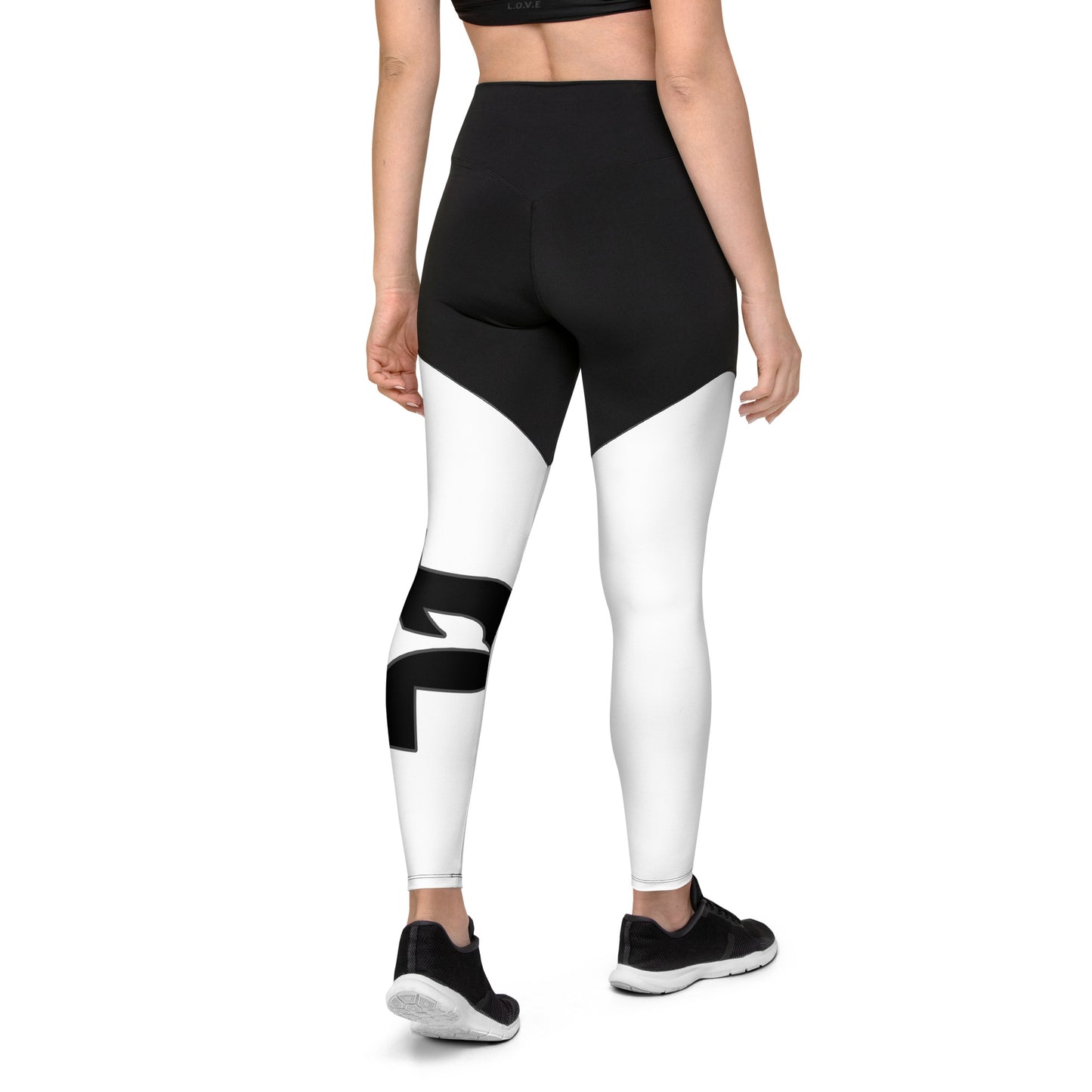 Women's Black & White PWRF Brand  Sports Leggings