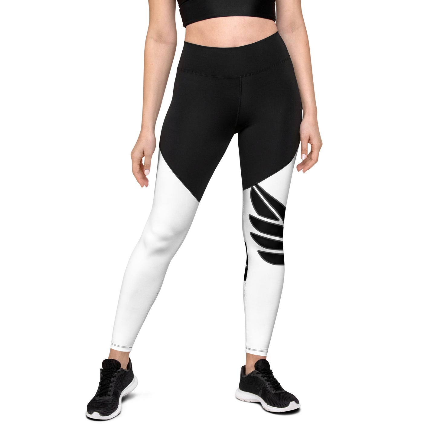 Women's Black & White PWRF Brand  Sports Leggings