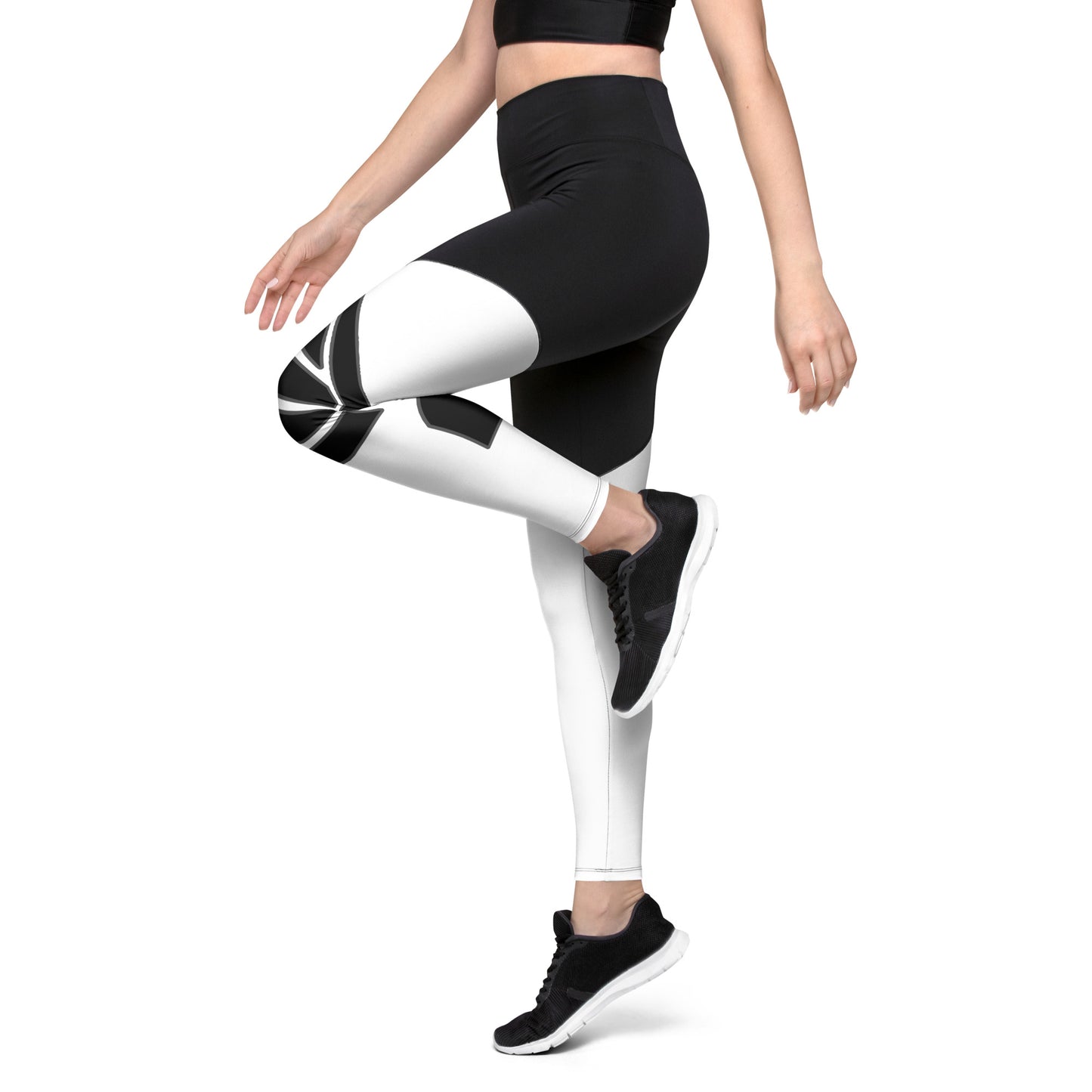 Women's Black & White PWRF Brand  Sports Leggings