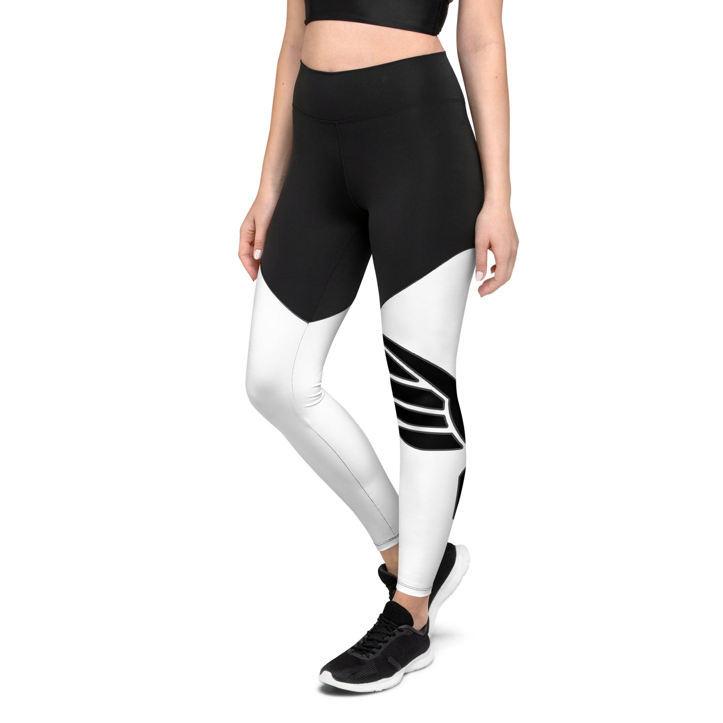 Women's Black & White PWRF Brand  Sports Leggings