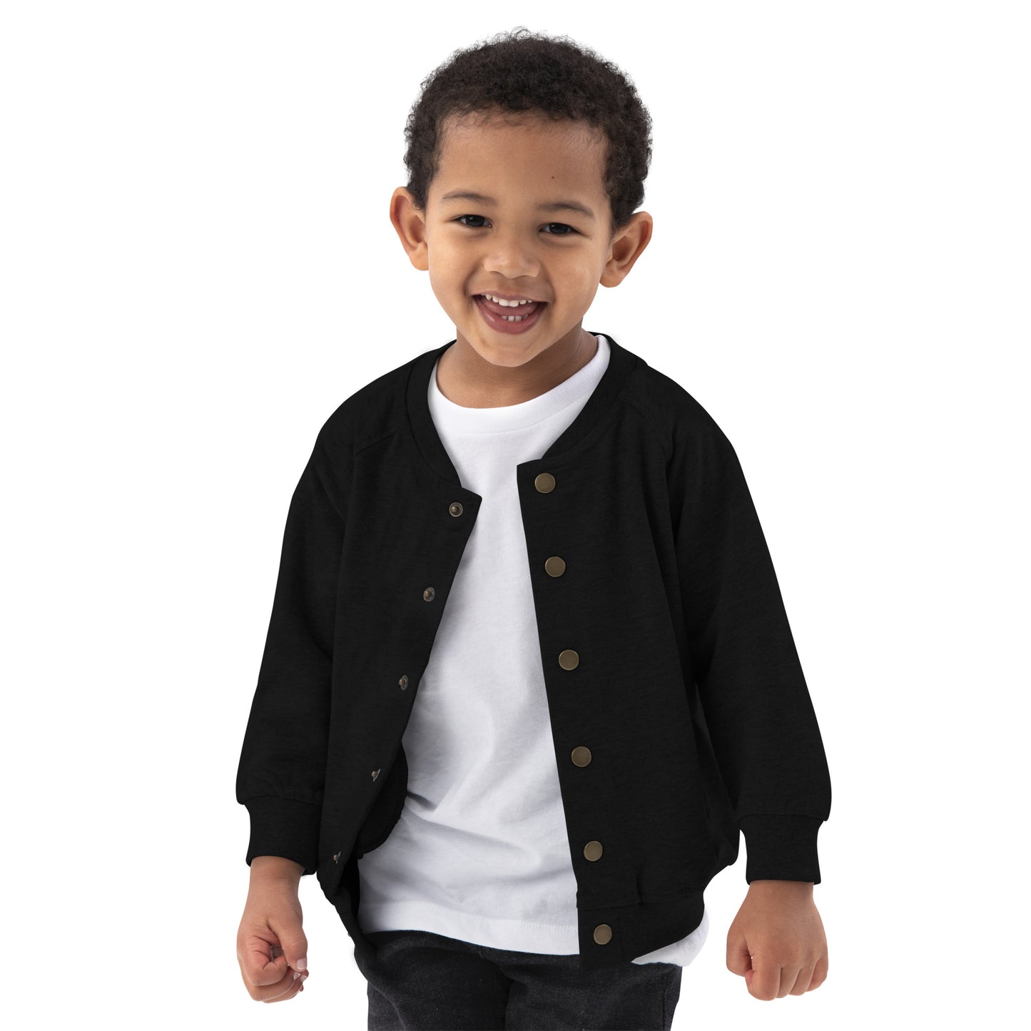 Baby PWRF Brand White Logo Organic Bomber Jacket