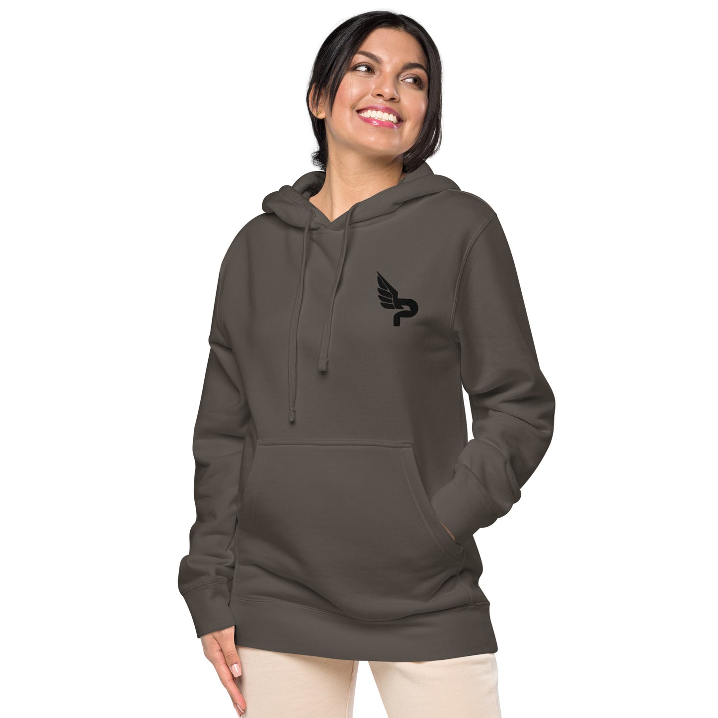 Women's PWRF Brand Black Logo Unisex Pigment-Dyed Hoodie