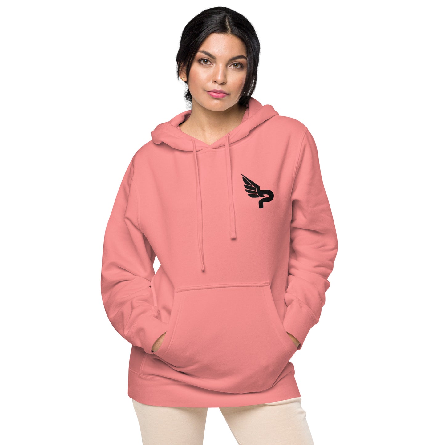 Women's PWRF Brand Black Logo Unisex Pigment-Dyed Hoodie