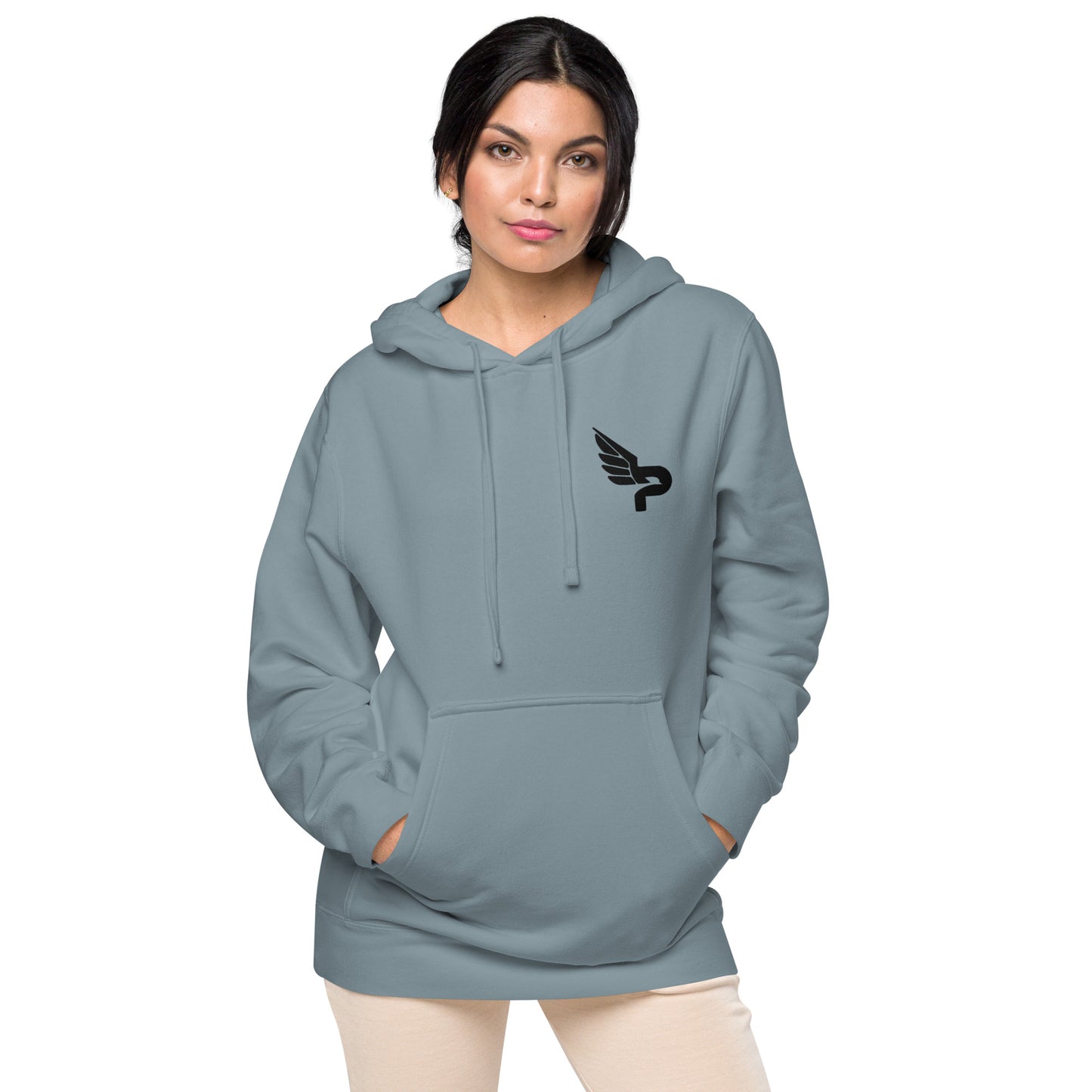 Women's PWRF Brand Black Logo Unisex Pigment-Dyed Hoodie