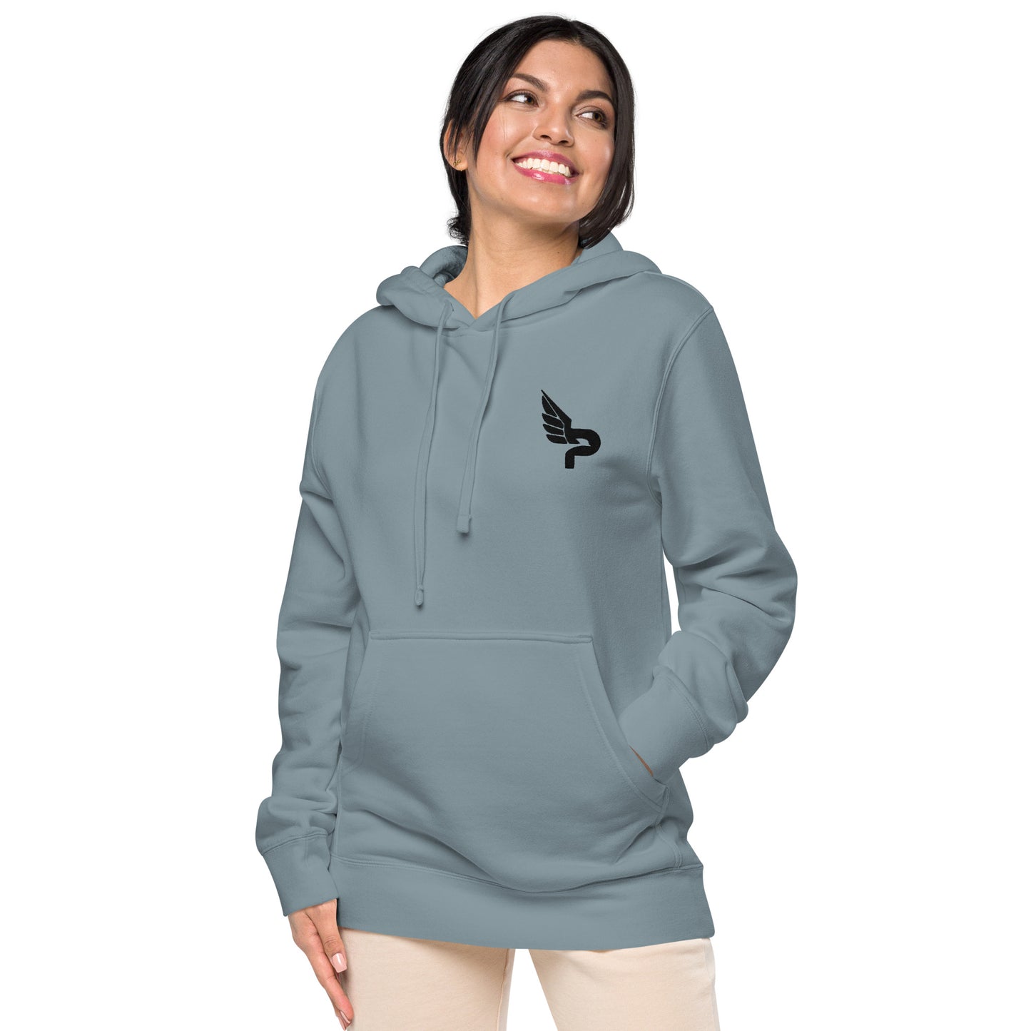 Women's PWRF Brand Black Logo Unisex Pigment-Dyed Hoodie