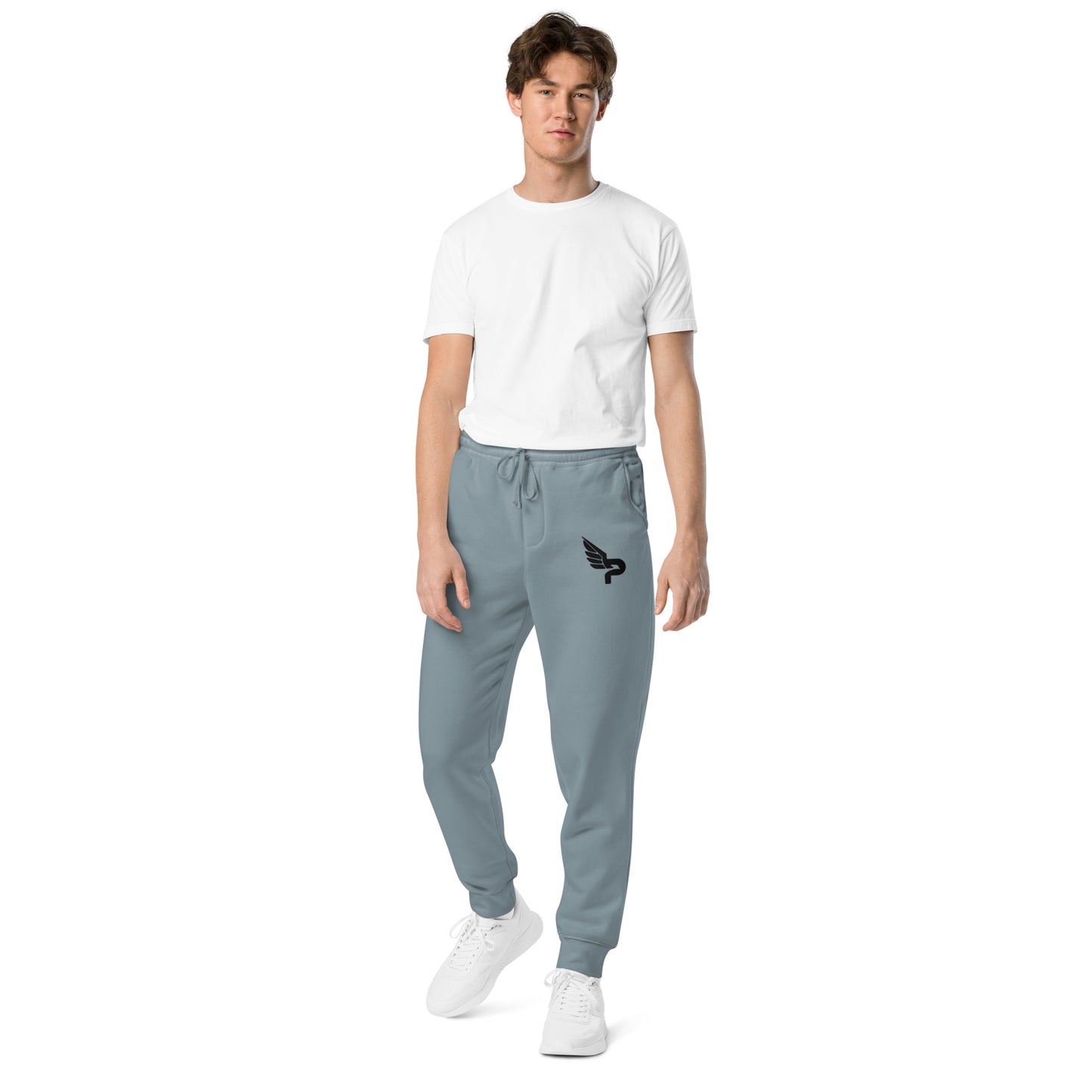 Men's PWRF Brand Black Logo Unisex Pigment-Dyed Sweatpants