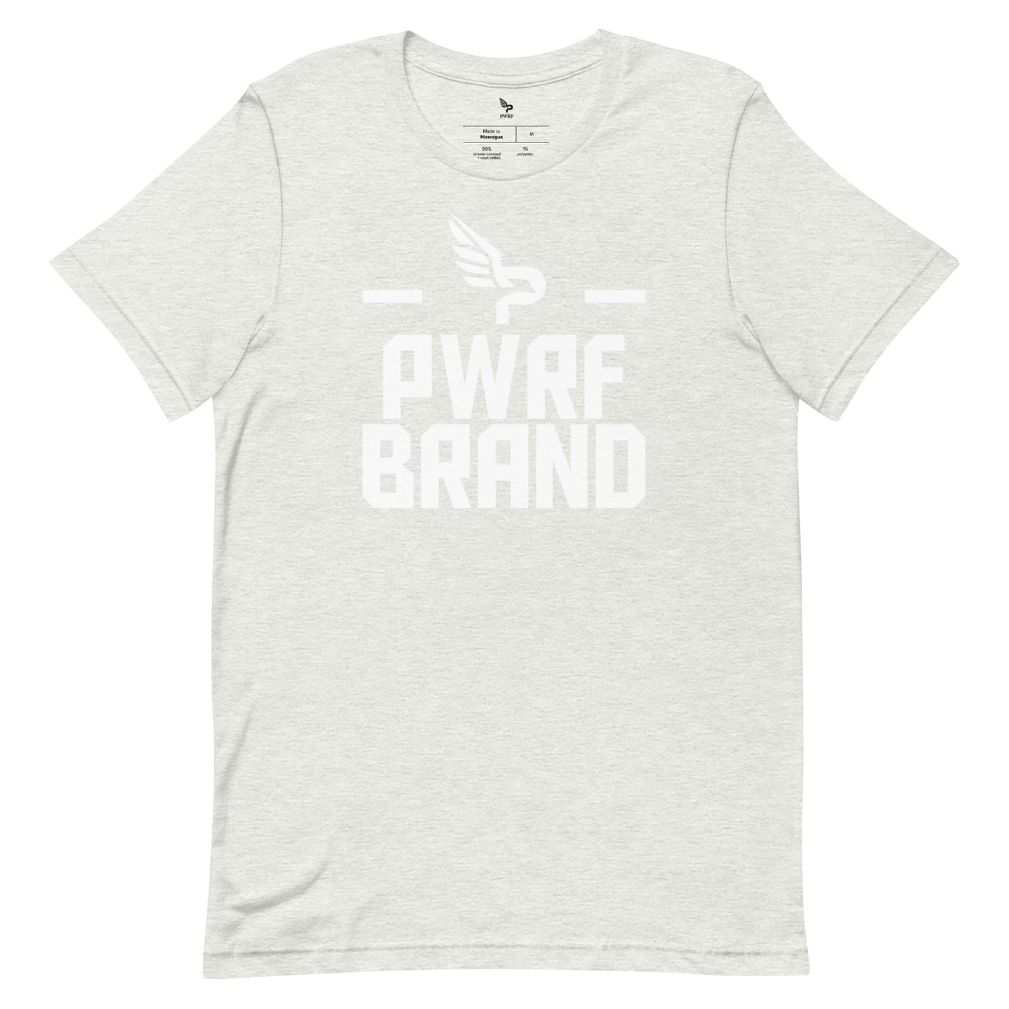 Unisex T-Shirt White PWRF Brand Design with Line on the Side