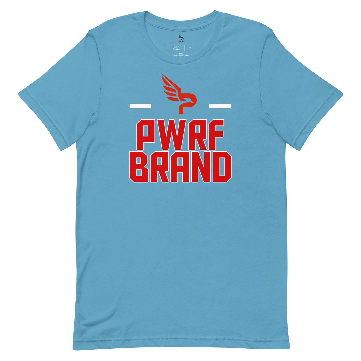 Unisex T-Shirt Red PWRF Brand Design with Line on the Side