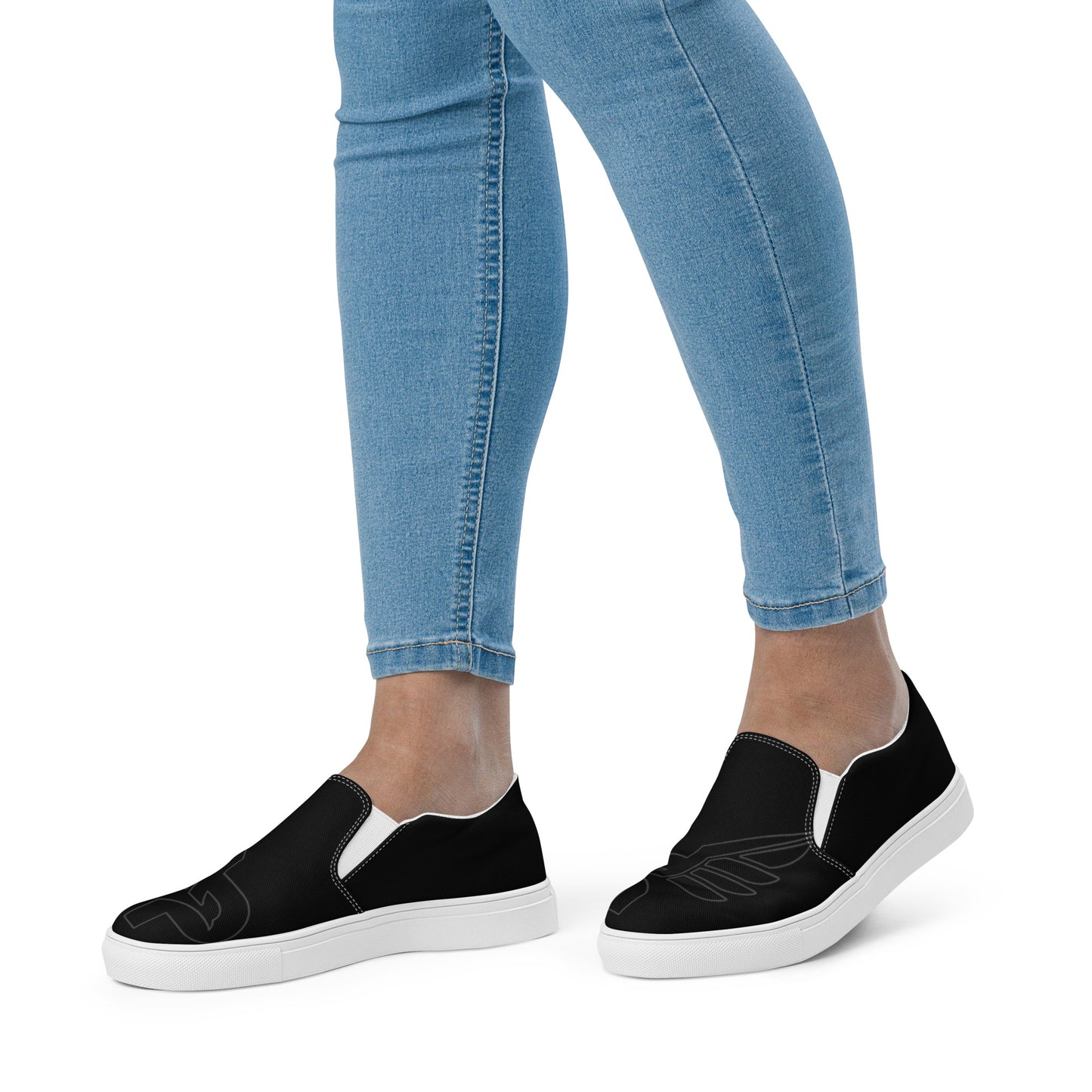 Women’s PWRF Brand Logo on Black Slip-on Canvas Shoes